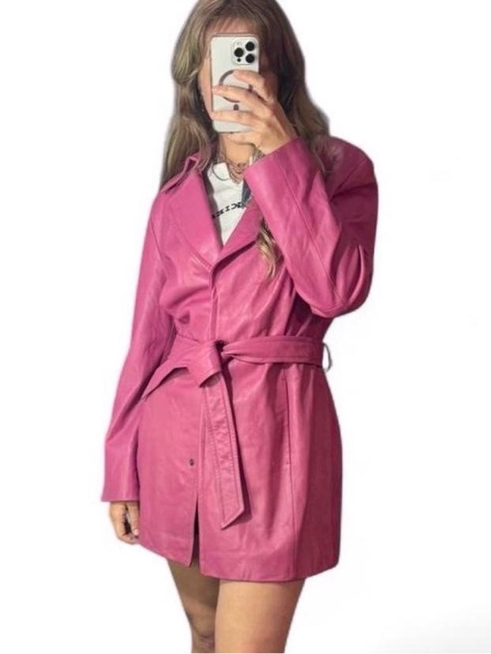 vintage valerie stevens barbie pink genuine leather belted overcoat 💕✨🌸